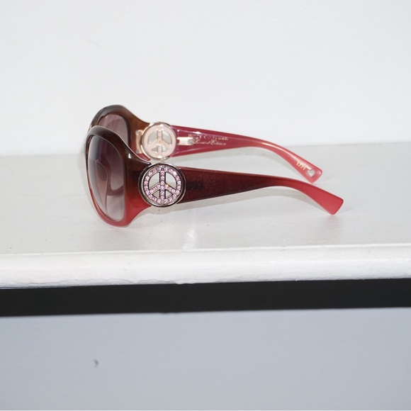 JUICY COUTURE Y2K LIMITED EDITION SPARKLY PEACE SIGN PINK AND BROWN SUNGLASSES - Picture 2 of 6